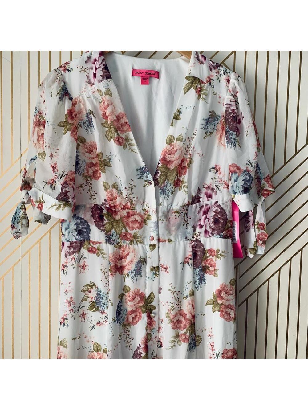 Betsey Johnson NWT Tie Sleeve Full Bloom Floral Flowers Chiffon Maxi Dress 6 - Picture 6 of 8